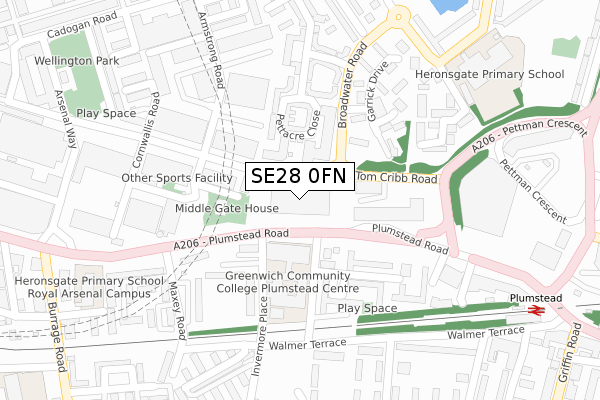 SE28 0FN map - large scale - OS Open Zoomstack (Ordnance Survey)