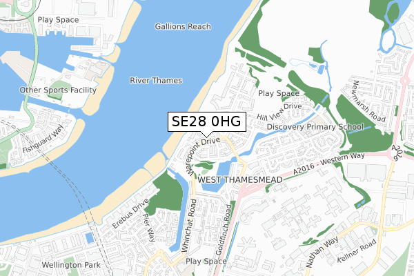 SE28 0HG map - small scale - OS Open Zoomstack (Ordnance Survey)