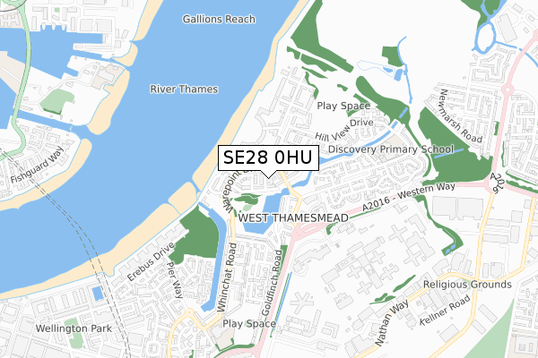 SE28 0HU map - small scale - OS Open Zoomstack (Ordnance Survey)