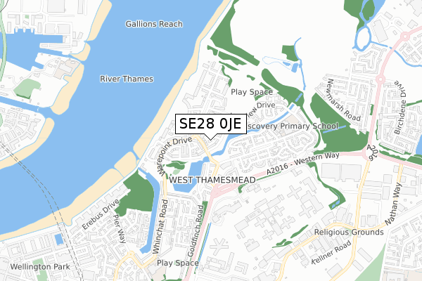 SE28 0JE map - small scale - OS Open Zoomstack (Ordnance Survey)