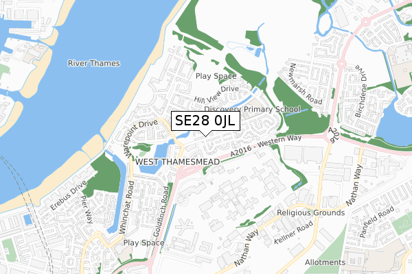 SE28 0JL map - small scale - OS Open Zoomstack (Ordnance Survey)