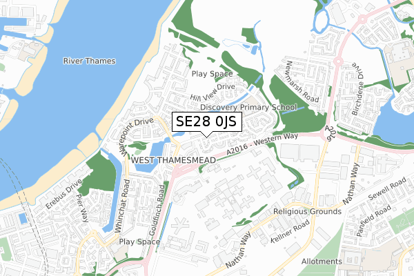 SE28 0JS map - small scale - OS Open Zoomstack (Ordnance Survey)