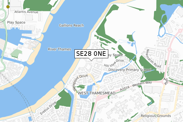 SE28 0NE map - small scale - OS Open Zoomstack (Ordnance Survey)