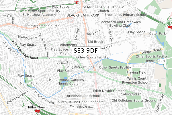 SE3 9DF map - small scale - OS Open Zoomstack (Ordnance Survey)