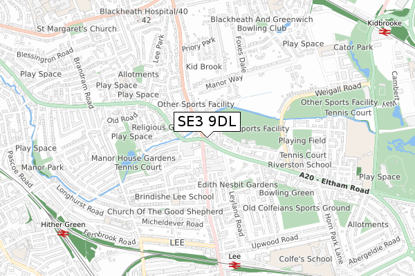 SE3 9DL map - small scale - OS Open Zoomstack (Ordnance Survey)