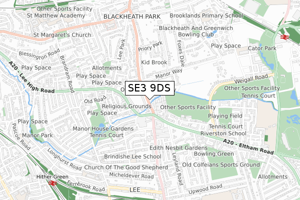 SE3 9DS map - small scale - OS Open Zoomstack (Ordnance Survey)