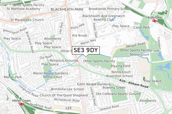 SE3 9DY map - small scale - OS Open Zoomstack (Ordnance Survey)