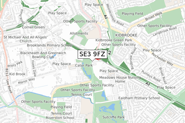 SE3 9FZ map - small scale - OS Open Zoomstack (Ordnance Survey)