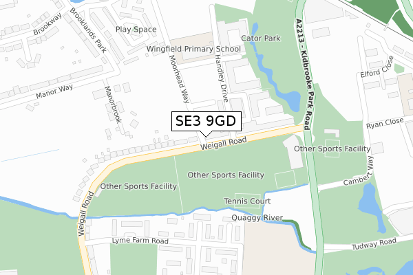 SE3 9GD map - large scale - OS Open Zoomstack (Ordnance Survey)