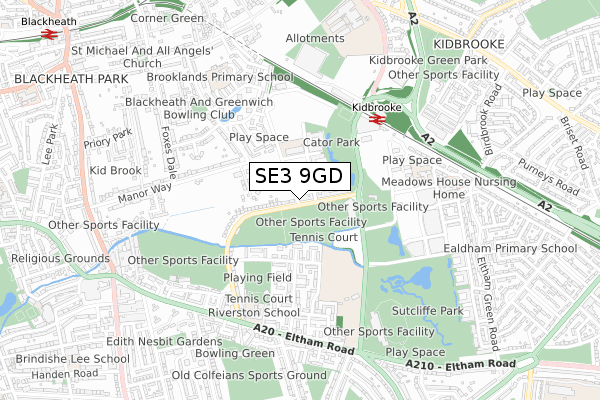 SE3 9GD map - small scale - OS Open Zoomstack (Ordnance Survey)