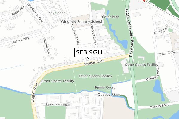 SE3 9GH map - large scale - OS Open Zoomstack (Ordnance Survey)