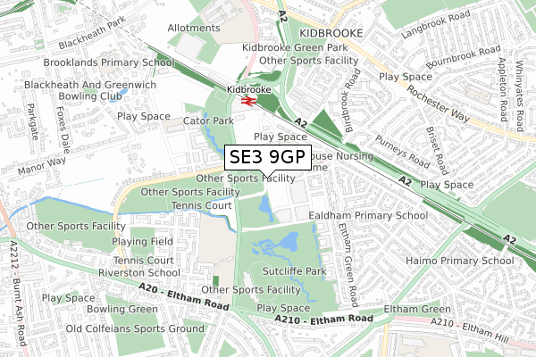 SE3 9GP map - small scale - OS Open Zoomstack (Ordnance Survey)