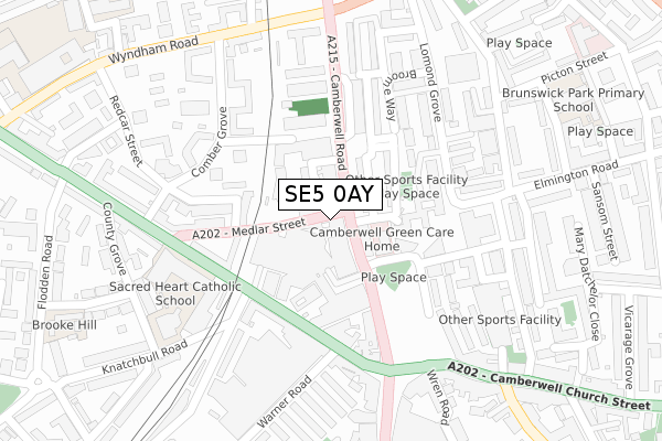 SE5 0AY map - large scale - OS Open Zoomstack (Ordnance Survey)