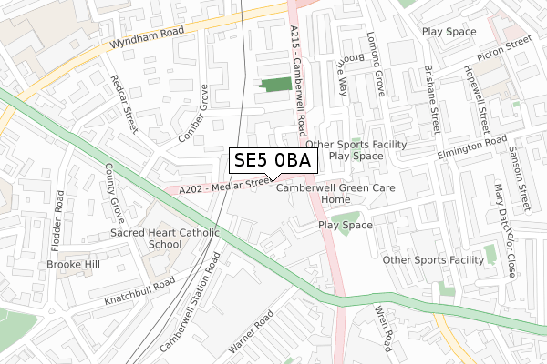 SE5 0BA map - large scale - OS Open Zoomstack (Ordnance Survey)