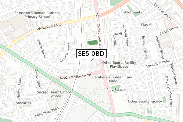 SE5 0BD map - large scale - OS Open Zoomstack (Ordnance Survey)