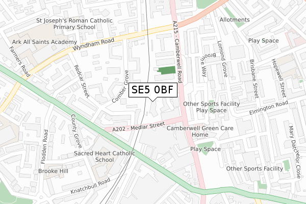 SE5 0BF map - large scale - OS Open Zoomstack (Ordnance Survey)