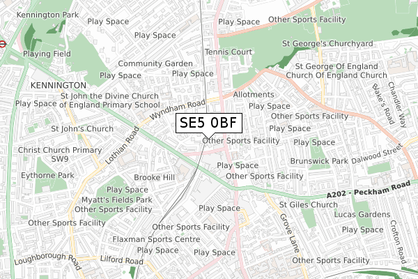 SE5 0BF map - small scale - OS Open Zoomstack (Ordnance Survey)