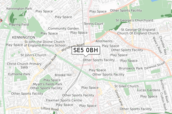 SE5 0BH map - small scale - OS Open Zoomstack (Ordnance Survey)