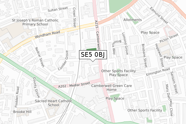 SE5 0BJ map - large scale - OS Open Zoomstack (Ordnance Survey)