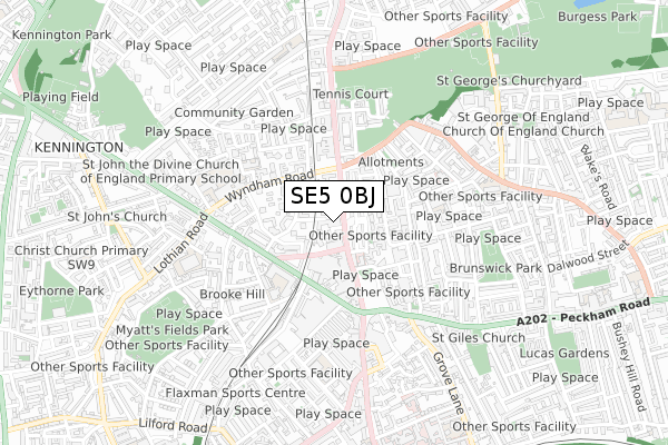 SE5 0BJ map - small scale - OS Open Zoomstack (Ordnance Survey)