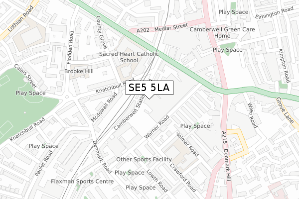 SE5 5LA map - large scale - OS Open Zoomstack (Ordnance Survey)