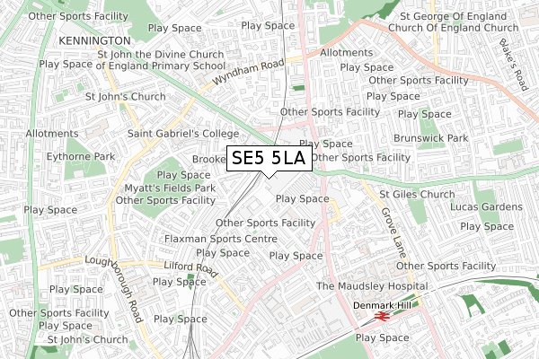 SE5 5LA map - small scale - OS Open Zoomstack (Ordnance Survey)