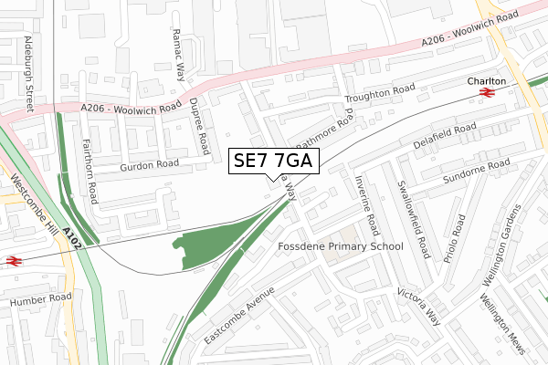 SE7 7GA map - large scale - OS Open Zoomstack (Ordnance Survey)