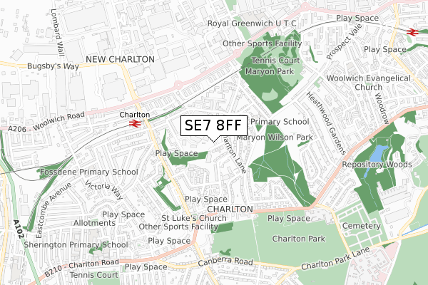 SE7 8FF map - small scale - OS Open Zoomstack (Ordnance Survey)