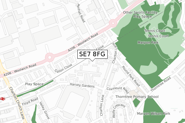 SE7 8FG map - large scale - OS Open Zoomstack (Ordnance Survey)