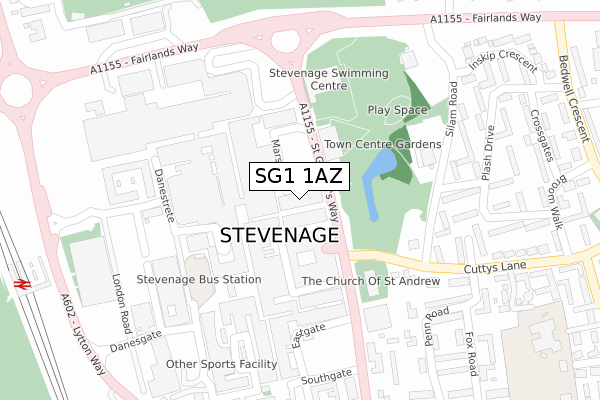 SG1 1AZ map - large scale - OS Open Zoomstack (Ordnance Survey)