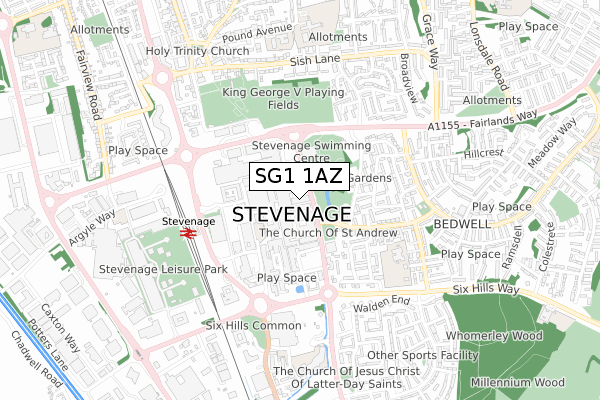 SG1 1AZ map - small scale - OS Open Zoomstack (Ordnance Survey)