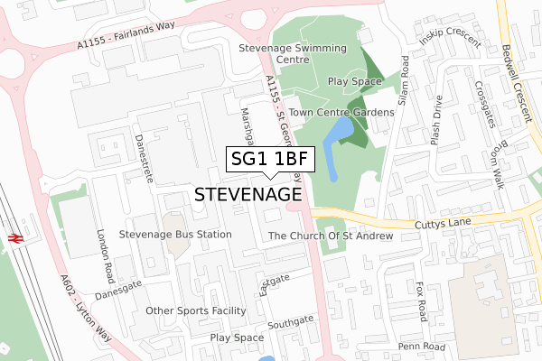 SG1 1BF map - large scale - OS Open Zoomstack (Ordnance Survey)