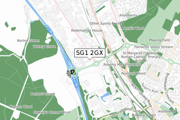 SG1 2GX map - small scale - OS Open Zoomstack (Ordnance Survey)