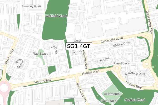 SG1 4GT map - large scale - OS Open Zoomstack (Ordnance Survey)