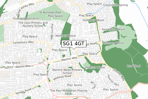 SG1 4GT map - small scale - OS Open Zoomstack (Ordnance Survey)