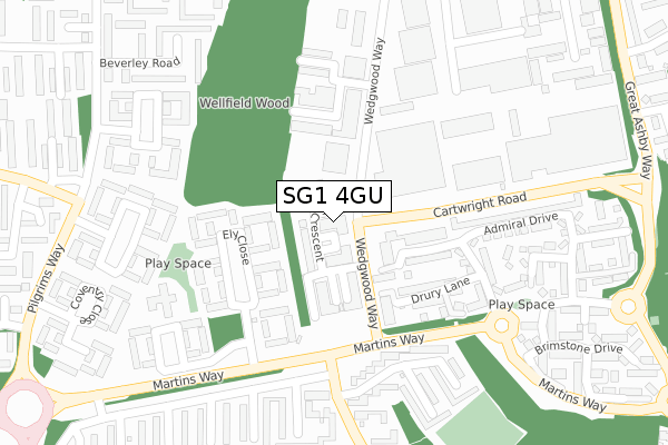 SG1 4GU map - large scale - OS Open Zoomstack (Ordnance Survey)