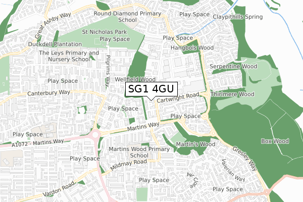 SG1 4GU map - small scale - OS Open Zoomstack (Ordnance Survey)