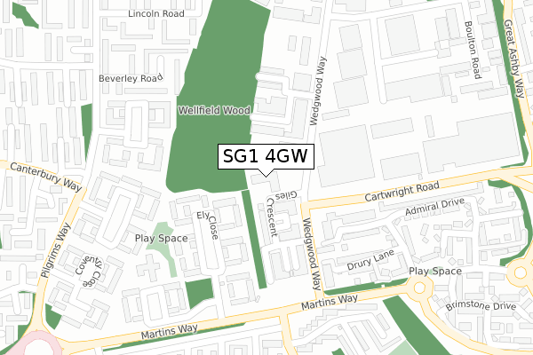 SG1 4GW map - large scale - OS Open Zoomstack (Ordnance Survey)