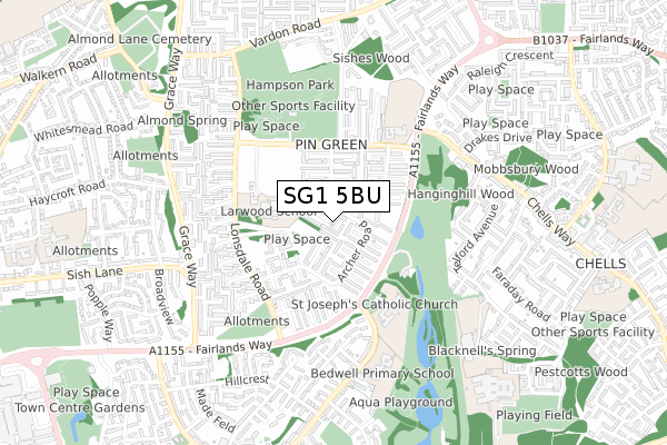 SG1 5BU map - small scale - OS Open Zoomstack (Ordnance Survey)