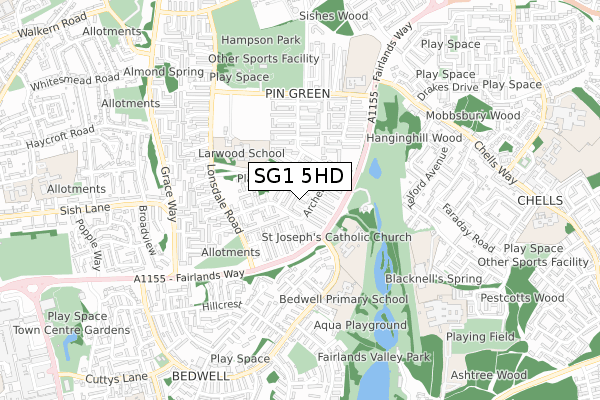 SG1 5HD map - small scale - OS Open Zoomstack (Ordnance Survey)