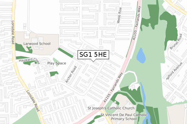 SG1 5HE map - large scale - OS Open Zoomstack (Ordnance Survey)