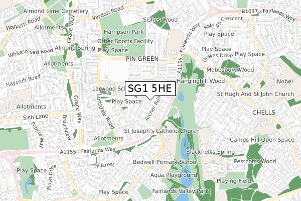 SG1 5HE map - small scale - OS Open Zoomstack (Ordnance Survey)