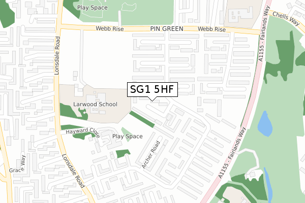 SG1 5HF map - large scale - OS Open Zoomstack (Ordnance Survey)