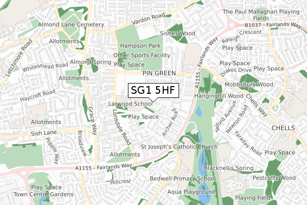 SG1 5HF map - small scale - OS Open Zoomstack (Ordnance Survey)