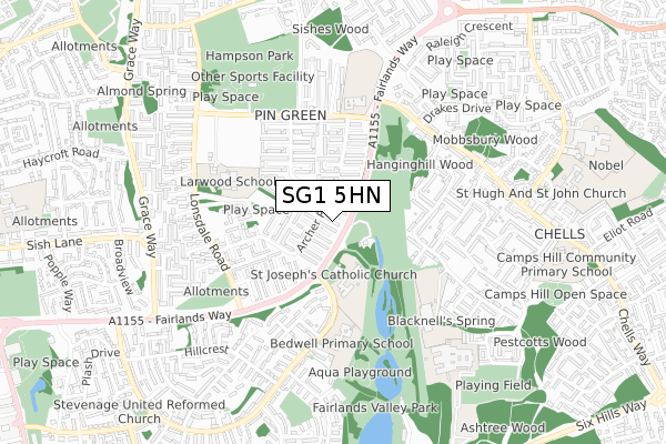 SG1 5HN map - small scale - OS Open Zoomstack (Ordnance Survey)