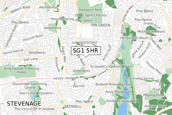 SG1 5HR map - small scale - OS Open Zoomstack (Ordnance Survey)