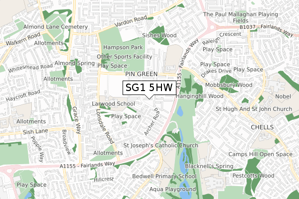 SG1 5HW map - small scale - OS Open Zoomstack (Ordnance Survey)