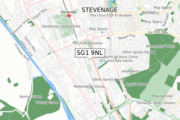 SG1 9NL map - small scale - OS Open Zoomstack (Ordnance Survey)