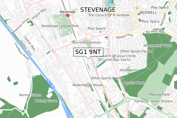 SG1 9NT map - small scale - OS Open Zoomstack (Ordnance Survey)