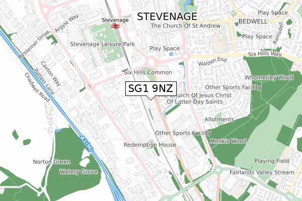 SG1 9NZ map - small scale - OS Open Zoomstack (Ordnance Survey)